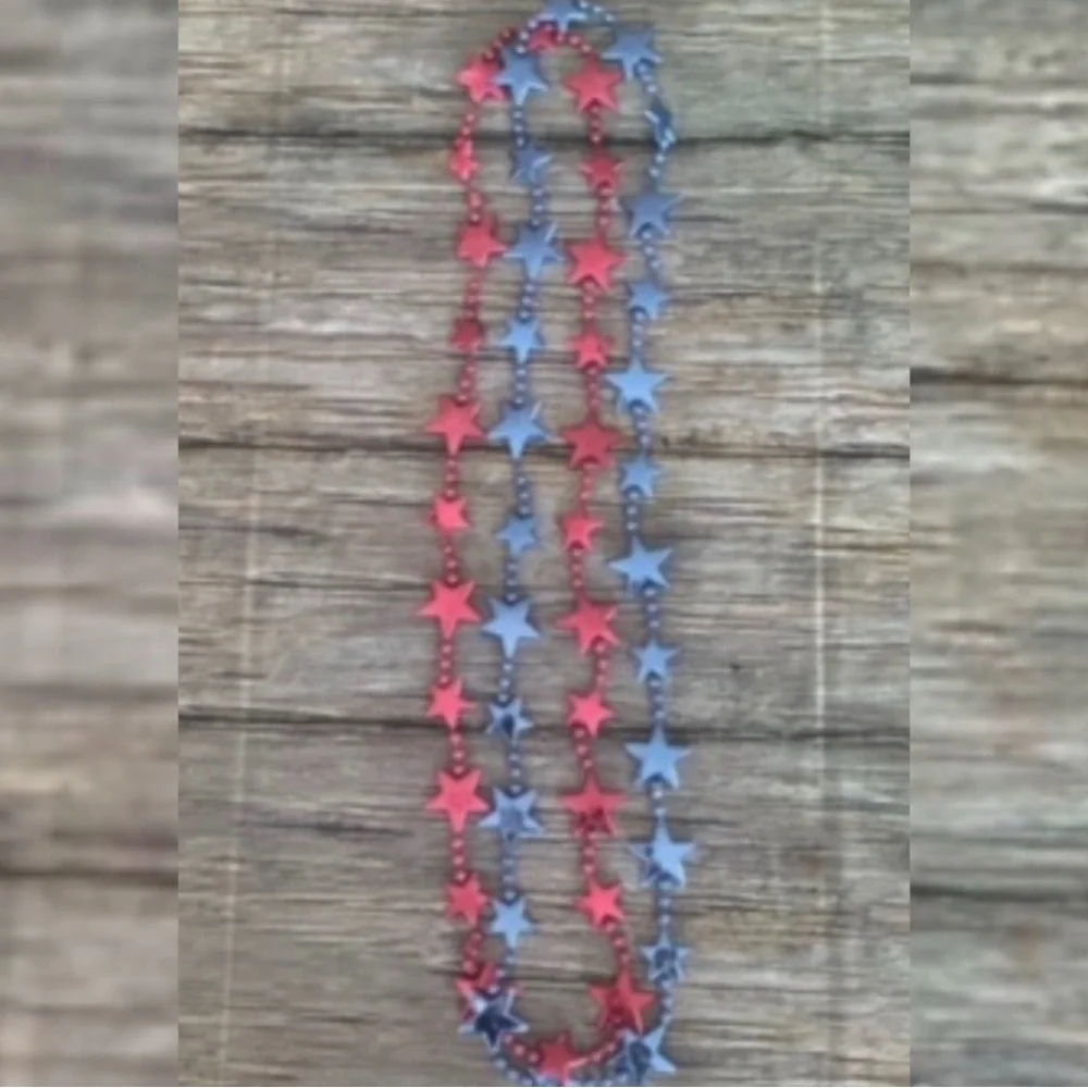 💞 Red & Blue Patriotic Star Bead Party Necklaces